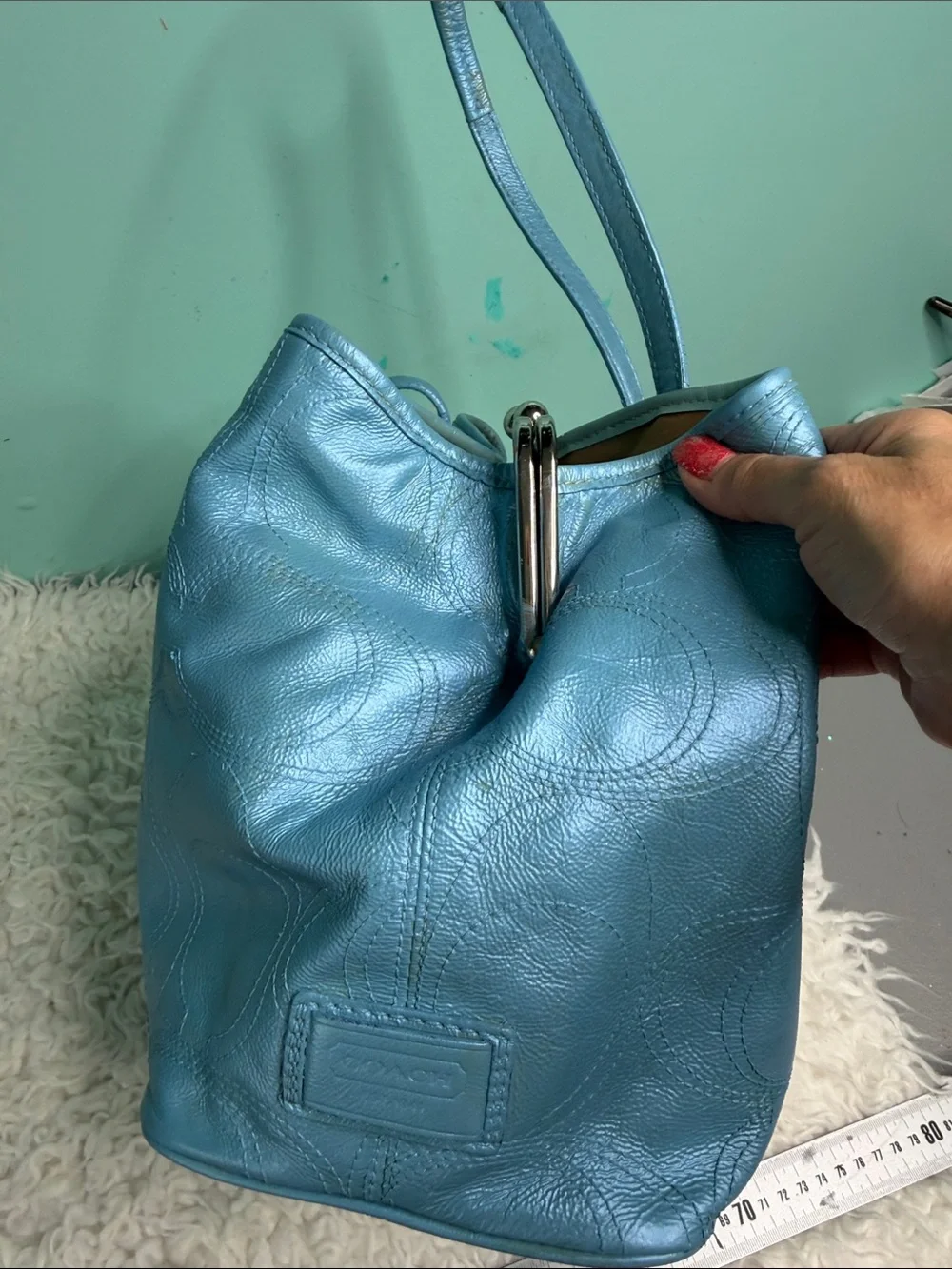 Coach Teal Blue Leather Satchel